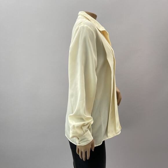 Pierre Cardin Vtg Top Women 10 Cream Button Up Shirt Ruffle Pleat Secretary - Picture 6 of 9